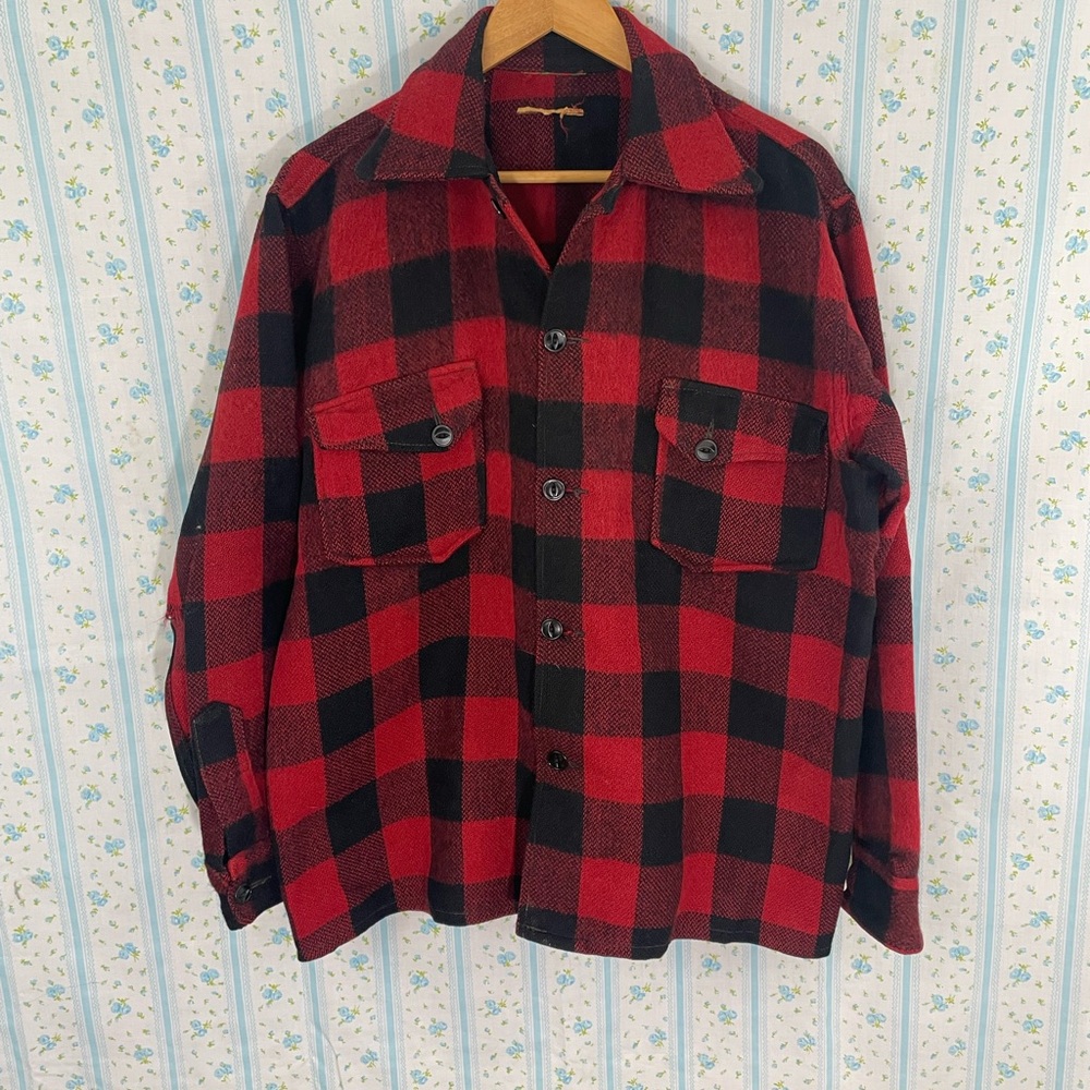 Vintage Heavy Wool Buffalo Check Plaid Red and Black Men's Button Up